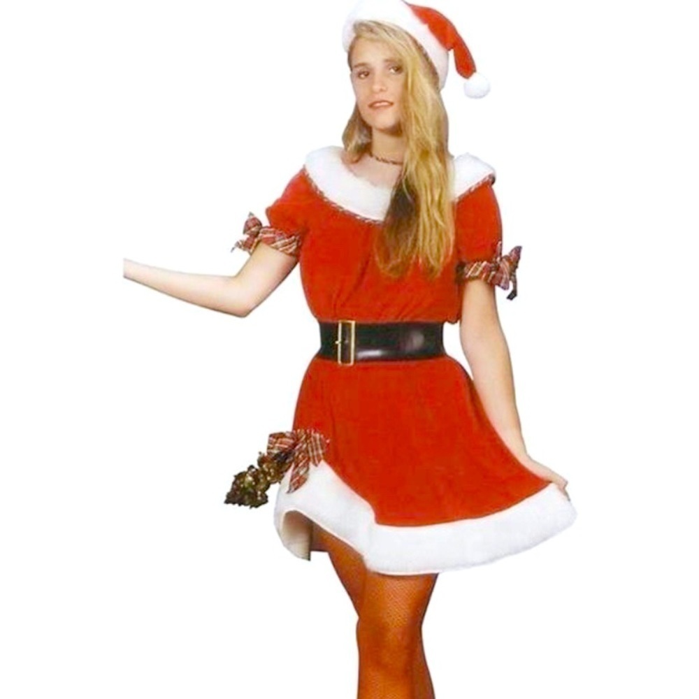 Mrs. Claus | Red Dress Plaid Ribbon White Fleece One Size Separate Fleece Collar